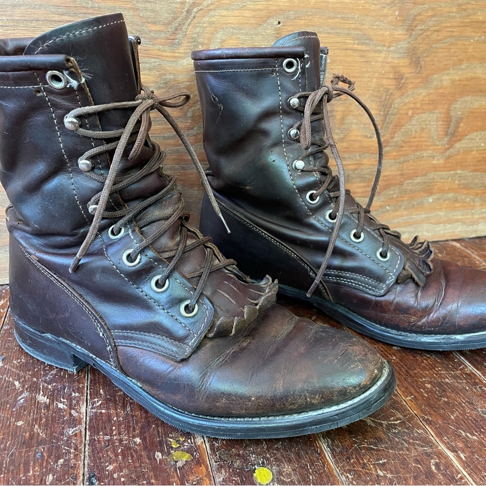 Vintage Roper Lace Up Brown Leather Boots